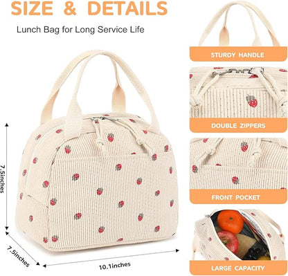 Bluboon Lunch Bag for Women Men Cute Corduroy Lunch Tote Bags Reusable - Image 6