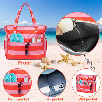 Waterproof Beach Tote Pool Bags for Women Ladies Extra Large Gym Tote Carry On Bag With Wet Compartment for Weekender Travel