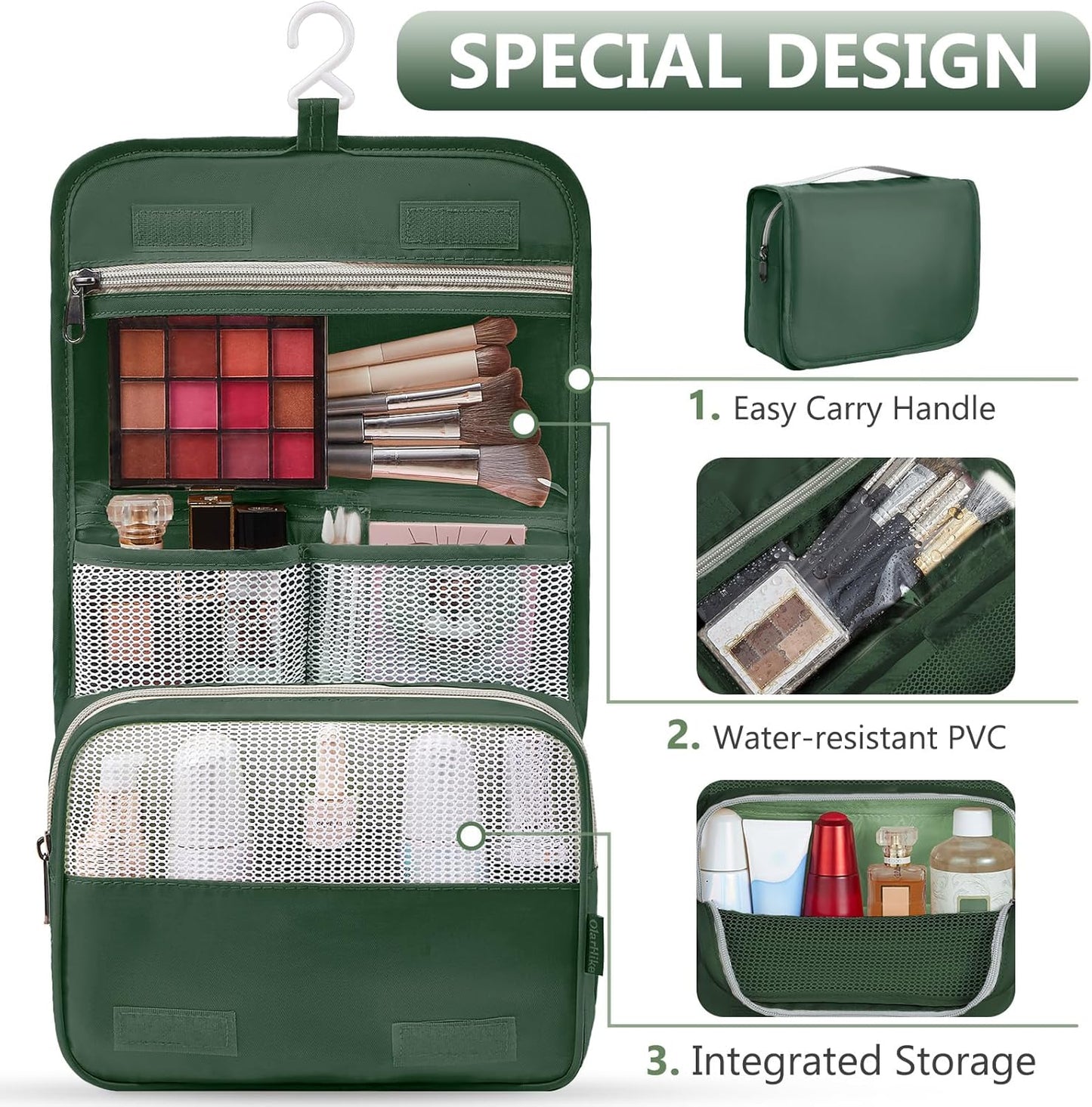 8 Set Packing Cubes for Travel, Gifts for Women Mom,Anti-Tearing Suitcase Organizer for Luggage with Shoe & Hanging Toiletry Bag,OlarHike Vacation Essentials & Accessories for Cruise Ship,Dark Green