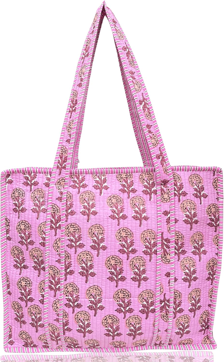 Cotton Quilted Tote Bag for Women – Large Beach & Travel Tote with Zipper, Reusable Grocery Bag
