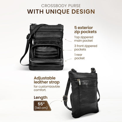 Krediz leather Crossbody Purses for Women, Multi Pocket Crossbody Purse with Adjustable Strap, Soft & Durable Leather Purse