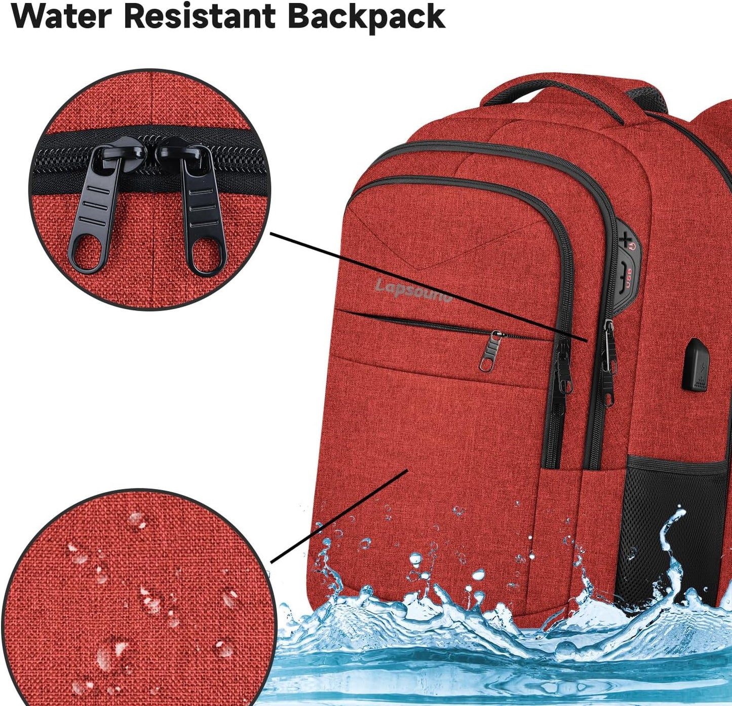 Lapsouno Large Backpack, Travel Laptop Backpack, Carry on Backpack, Sturdy 17 Inch TSA Friendly with USB Port, Water Resistant College School Bag Gifts for Men Women, Wine Red