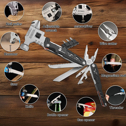 18 in 1 Multitool,Black,Professional Stainless Steel Multitool Pliers with Replaceable Alloy Steel Blades Wire Cutters,Bottle Opener,Apply to Survival,Camping & Hunting,for Father's Day gift