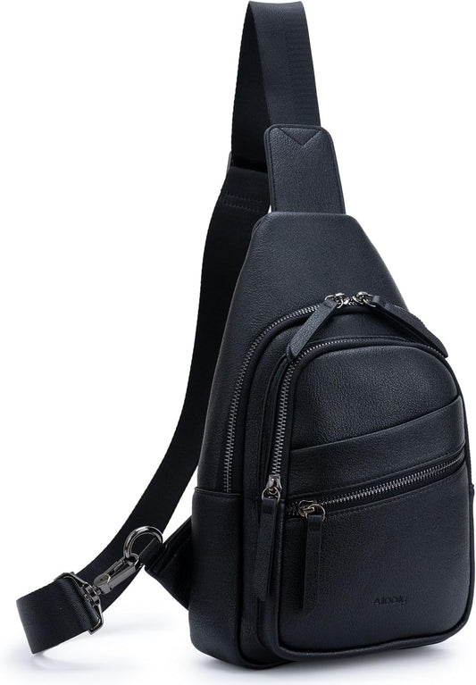 Alldaily Large Sling Bag for Women Crossbody Purse Leather Fashionable Trendy Chest Bag for Travel, Fanny Pack (Black)