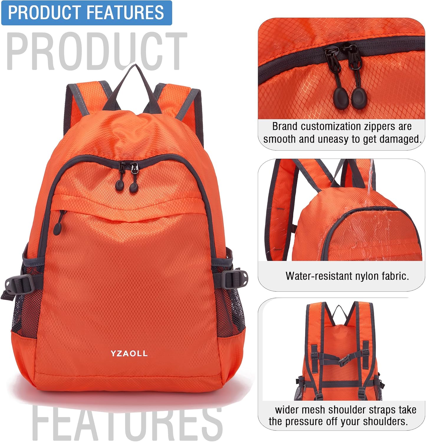 YZAOLL Small Lightweight Packable Hiking Backpack, 20L Hiking Backpack Day Pack for Women Men Travel Camping Vacation,Orange