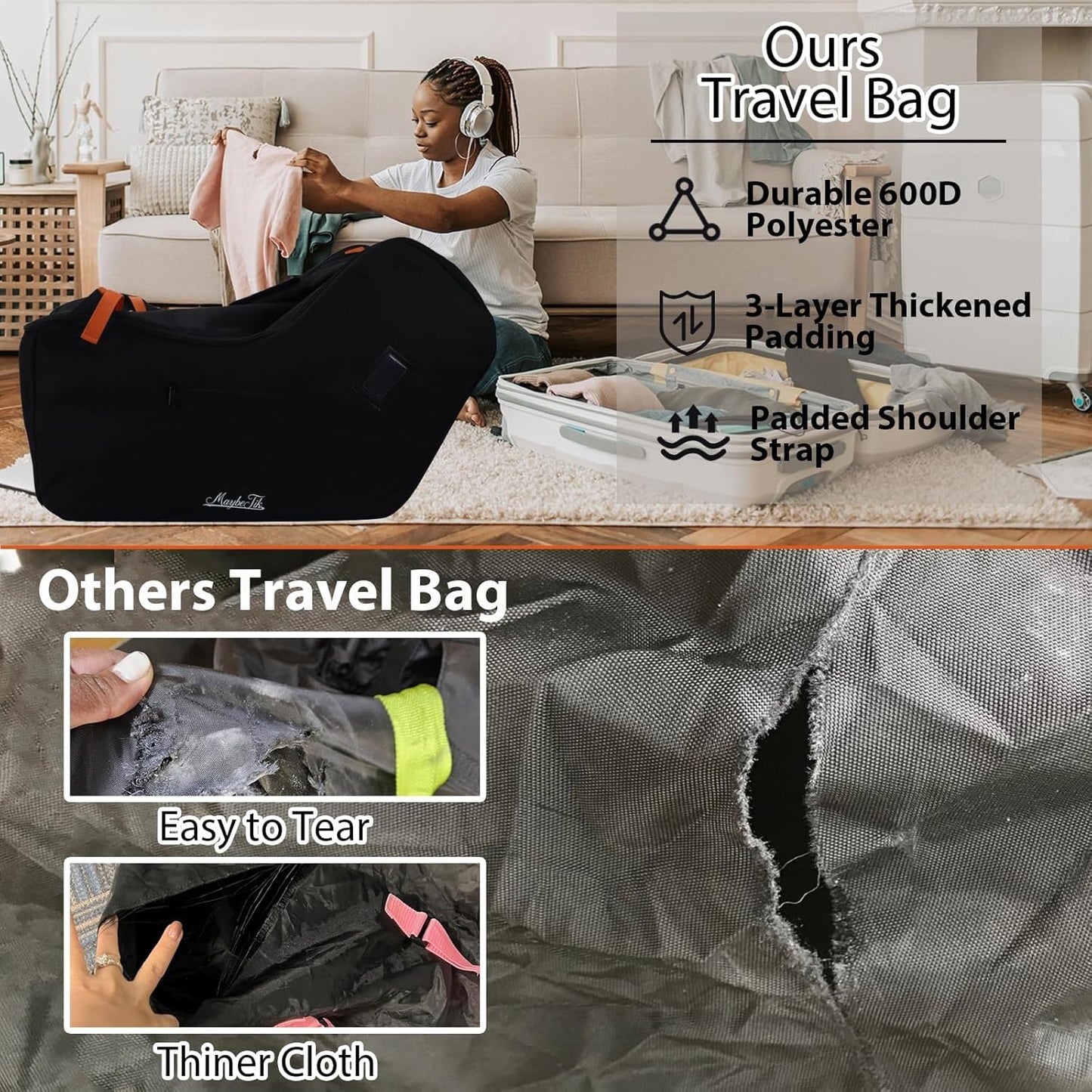 Infant Car Seat Travel Bag for Airplane Compatible with UPPAbaby MESA V2 and Base, Fits Nuna Pipa Car Seat and Base, Car Seat Carrier for Air Travel, Padded Carseat Cover for Airplane Travel