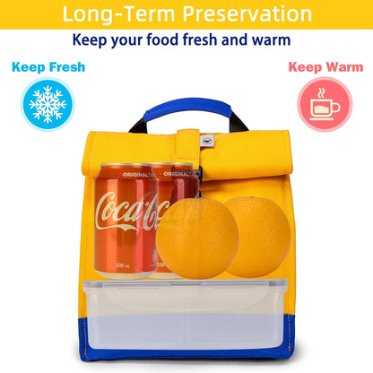 SUNNY BIRD Insulated Lunch Bag Rolltop Lunch Box Tote Lunchbox Bag for Women, Men, Boys and Girls (Yellow)