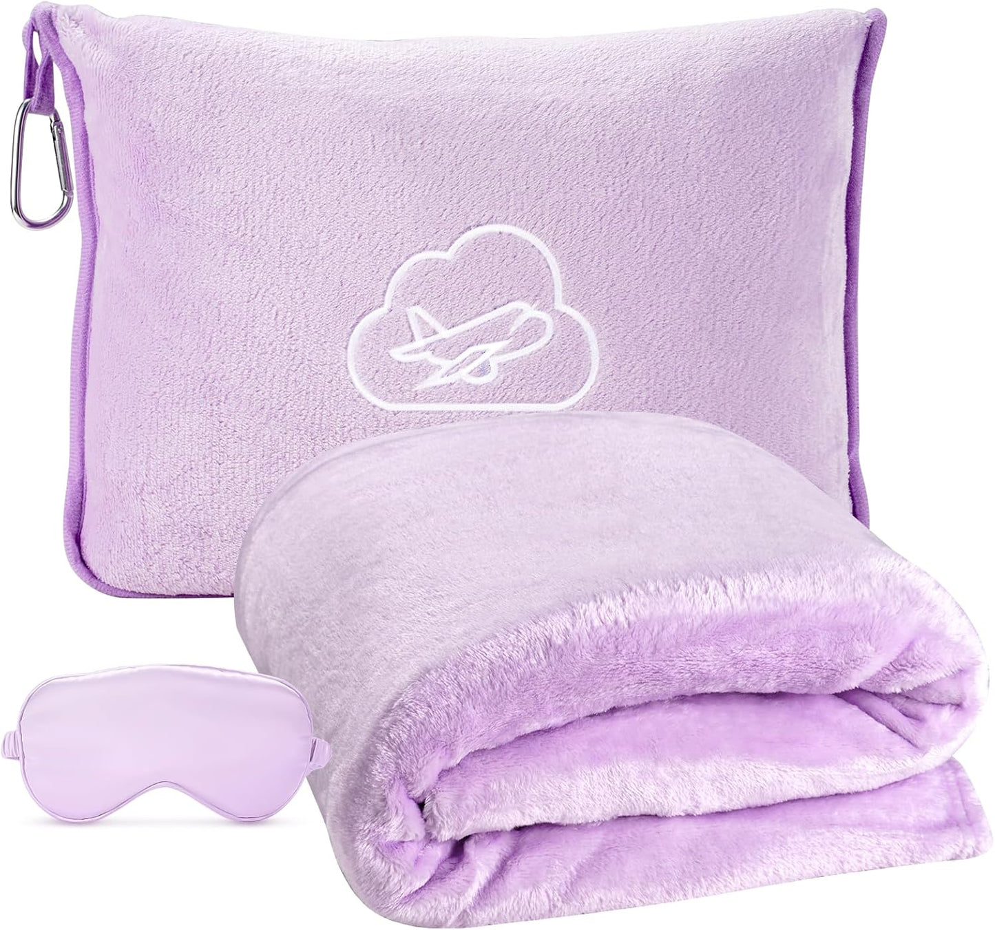 Travel Blanket, 3-in-1 Ultra-Soft, Warm & Lightweight Travel Blanket Airplane with Bag, 65x40 in, Airplane Travel Essentials for Women, Men & Kids with Eye Mask, Luggage Sleeve & Backpack Clip