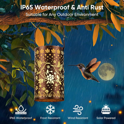 Hummingbird Solar Lanterns Outdoor Waterproof: Gardening Decor Unique Birthday Christmas Gifts for Women Mom Grandma - Hanging Solar Lights with 2 Modes Yard Patio Pathway Porch Decorations - 1 Pack