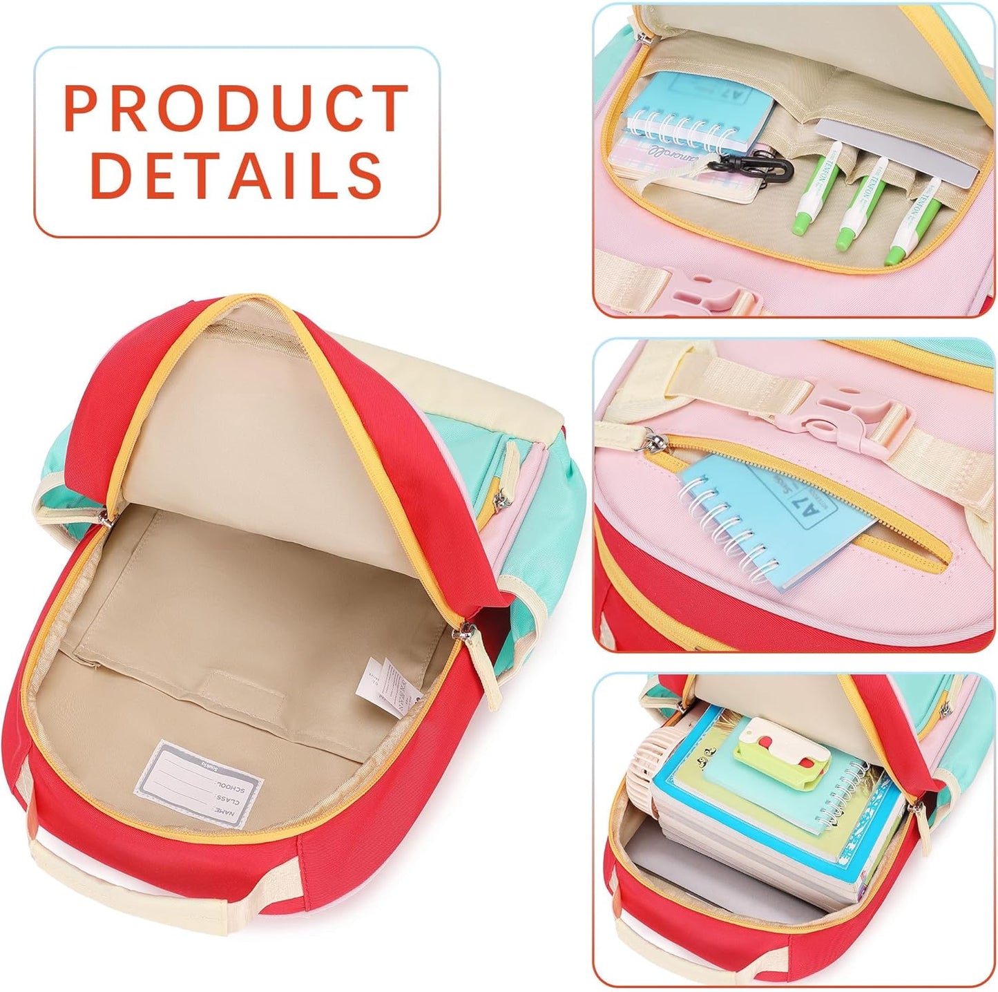 Lightweight Cute Kids Backpack for School Kindergarten Elementary Backpacks for Gilrs ages 6-8-10 (Aqua Pink Red)