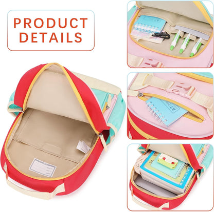 Lightweight Cute Kids Backpack for School Kindergarten Elementary Backpacks for Gilrs ages 6-8-10 (Aqua Pink Red)