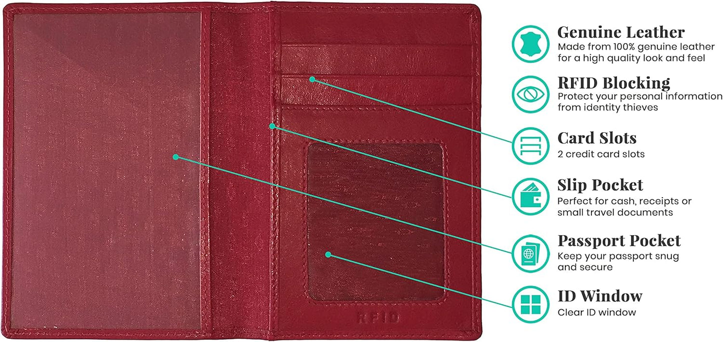 Personalized Monogrammed Red Leather RFID Passport Wallet