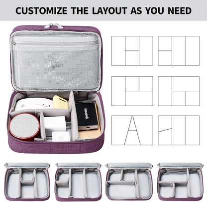 mygreen Electronics Travel Organizer Storage Bag, Double Layer Universal Traveling Gear Accessories Carrying Cover Pouch for iPad Mini Cables Phone Chargers Adapter Flash Hard Drive and More Purple