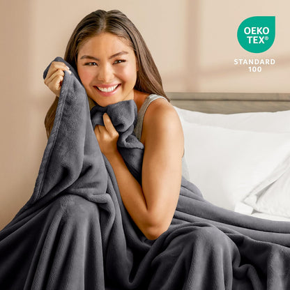 Bare Home Fleece Blanket - Full/Queen - Ultra-Soft Lightweight for Bed, Sofa, and Couch - Luxury Microplush - Cozy Warm Blanket (Full/Queen, Forged Iron Grey)