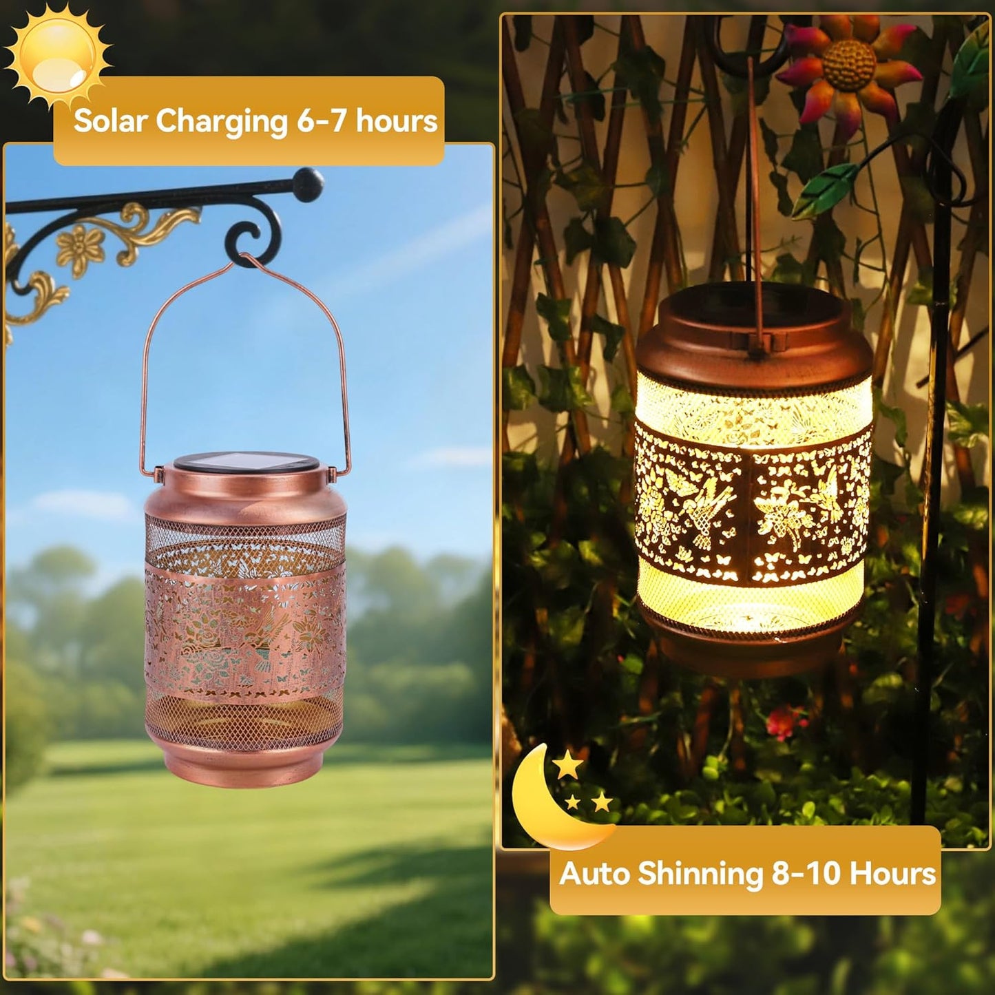 Hummingbird Solar Lanterns Outdoor Waterproof with Shepherd Hook, Hummingbird Metal Lights for Women Mom Grandma, Garden Decor Solar Hanging Lantern Gift for Yard, Patio, Lawn, Pathway, Garden Decor