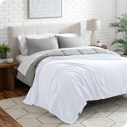 Bare Home Textured Fleece Blanket - Throw/Travel - Ultra-Soft Lightweight for Bed, Sofa, and Couch - Luxury Microplush - Cozy Warm Blanket (Throw/Travel, Chevron White)