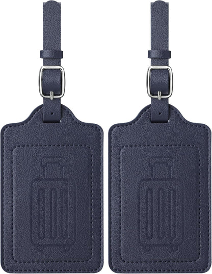 Teskyer Luggage Tags for Suitcases, TSA Approved with Privacy Protection Cover, Premium Faux Leather Bag Tags for Travel - 2 Pack, Blue