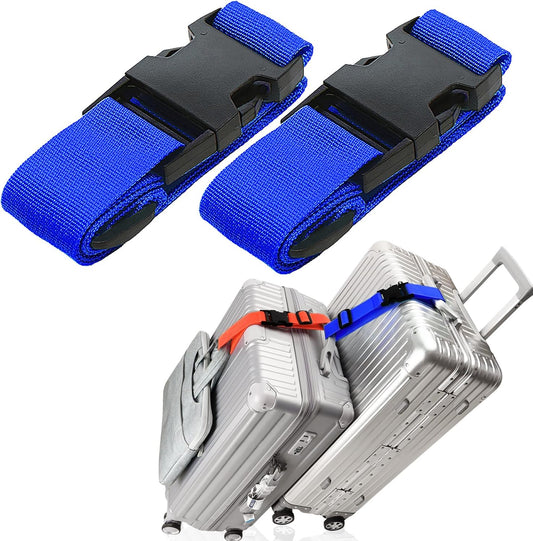 2Pack Luggag Straps for Carry On Bag, Adjustable Suitcase Belt Add Bag Travel Attachment Accessories for Connect Your 3 Luggages, Blue