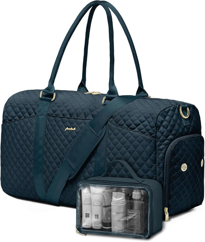 Weekender Travel Duffle Bag for Women - Carry on Bag with Shoe Compartment Overnight Bags with Toiletry Bag Wet Pocket Weekend Traveling Yoga Gym Hospital Bags for Labor and Delivery Blue