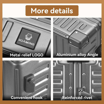 ROAMING Zipperless Luggage 24 Inch with Aluminum Frame, 3-Layer PC Trunk-Medium Lightweight Hard Shell Suitcase with Spinner Wheels, Metal Travel Luggage with Double TSA Locks, gray