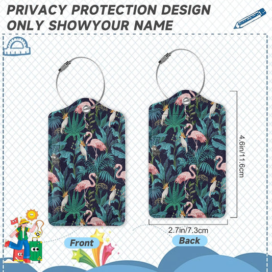 2 Pack Luggage Tag for Suitcase,Flamingo Parrots Leather Suitcase Tags Identifiers with Privacy Name Address Labels and Durable Steel Loop for Women Men Travel