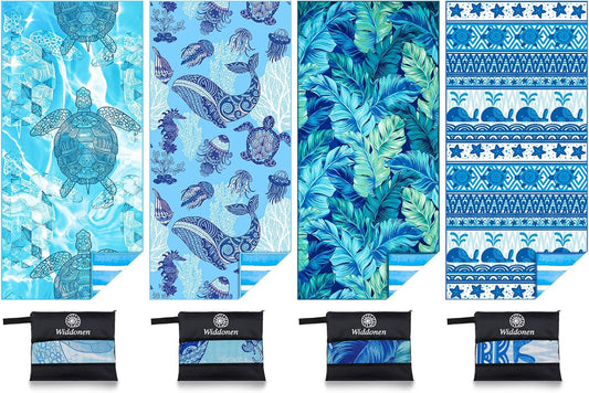 4 Pack Microfiber Lightweight Beach Towel Sand Free Quick Dry Absorbent Thin Compact Towels for Swimming Pool Camping Beach Accessories Large Easy Pack Travel Things for Vacation Essentials Gift