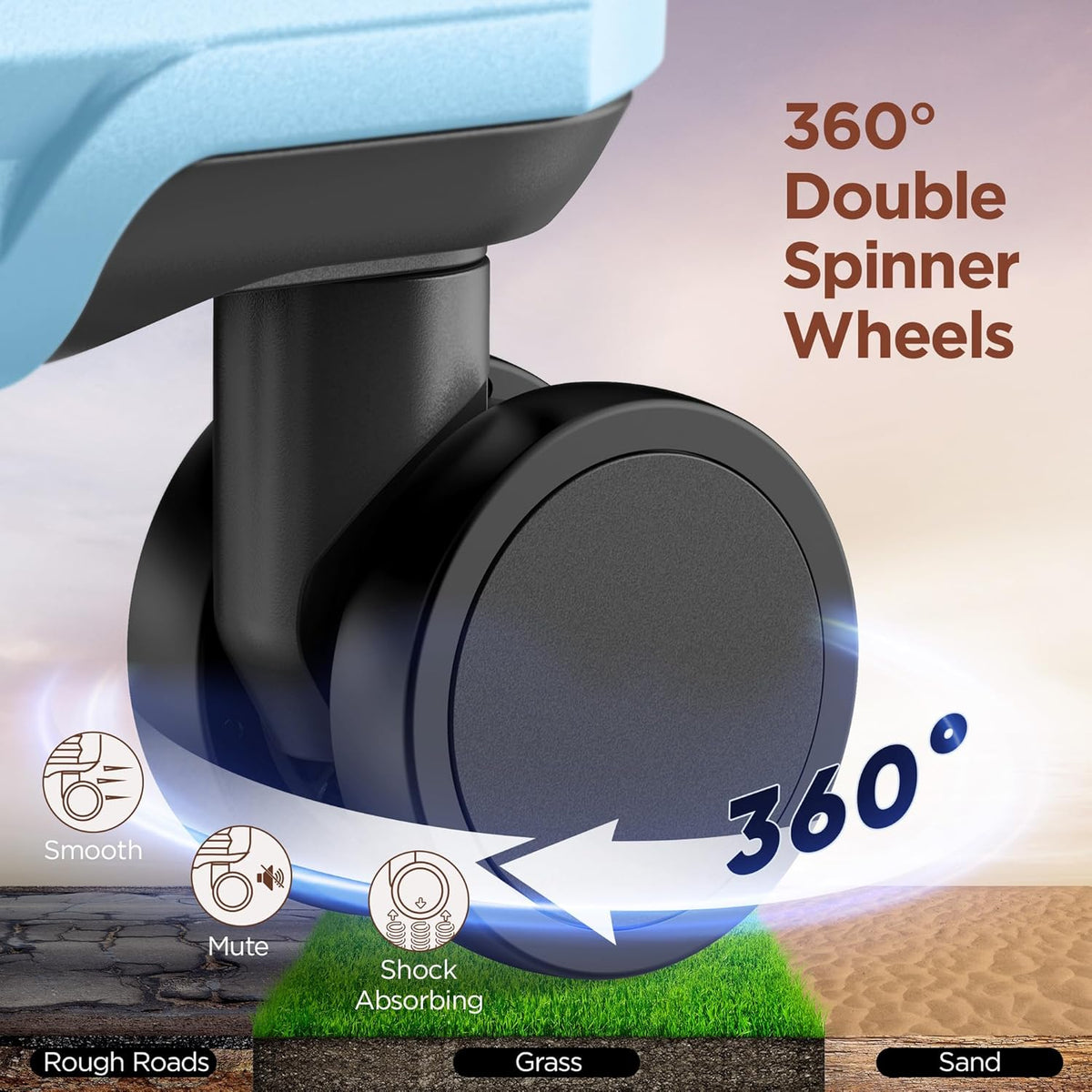 SHOWKOO Luggage Sets 3 Piece Hardside Expandable Suitcase with Double Spinner Wheels Tsa Lock Sky Blue (20in/24in/28in)