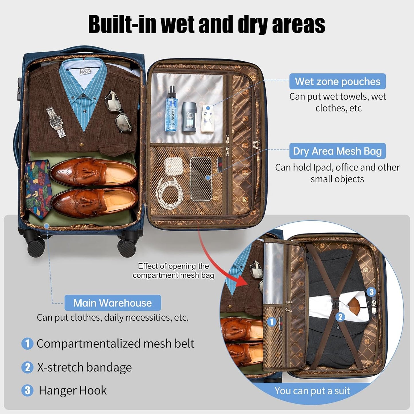 Softside Expandable Luggage with 4 Spinner Wheels, Durable Carry-On Luggage Suicase (Coffee, 2-Piece Set 21/25)