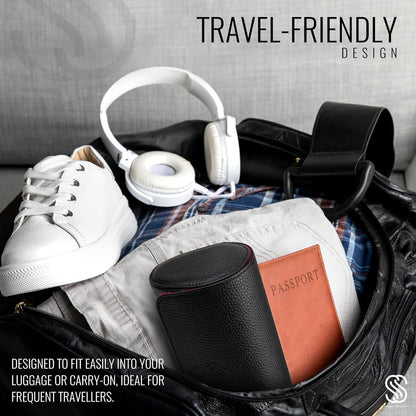 2 Watch Travel Case for Men – Bold Faux Leather Organizer for Smart & Luxury Timepieces - Portable Travel Watch Holder - Ideal Gift for Men with Premium Gift box (Black & Wine)