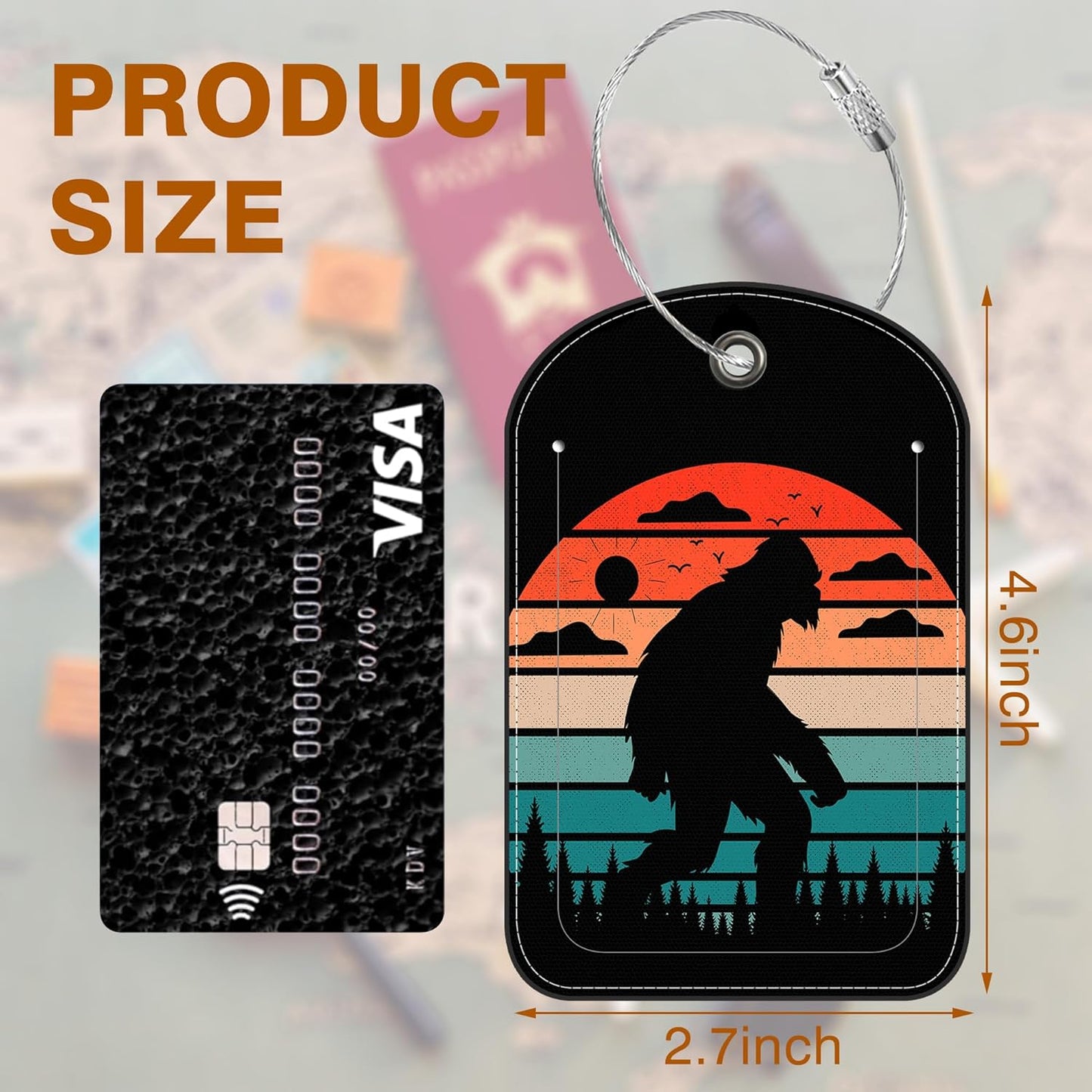 2 Pack PU Luggage Tags for Suitcase, Sasquatch Sunset Suitcase Tag Leather ID Label Bag Tags with Privacy Cover and Metal Loop for Men Women Travel Bag