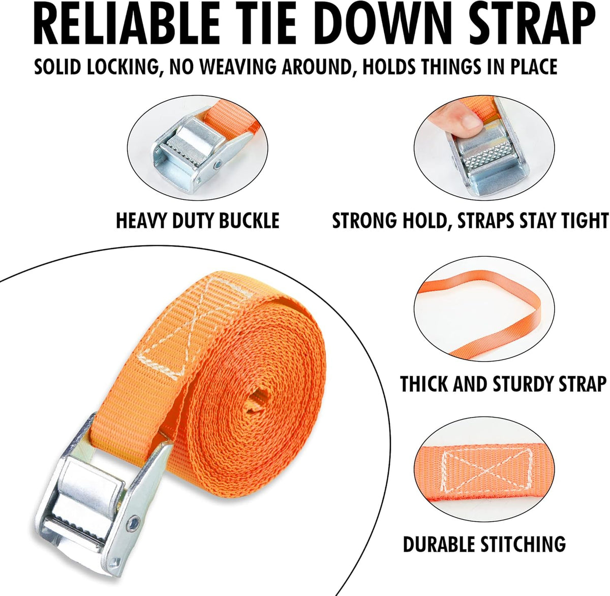 Cartman 1" x 12' Lashing Straps Cargo Tie-Down Strap Up to 600lbs, 2pk Orange