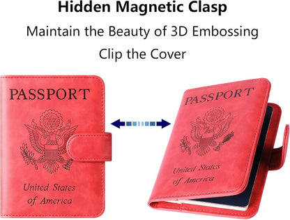 Airtag Passport Holder Cover Wallet Travel Essentials Leather Rfid Blocking Case Vacation Luggage Must Haves Travel Accessories for Men Women (117#Red)