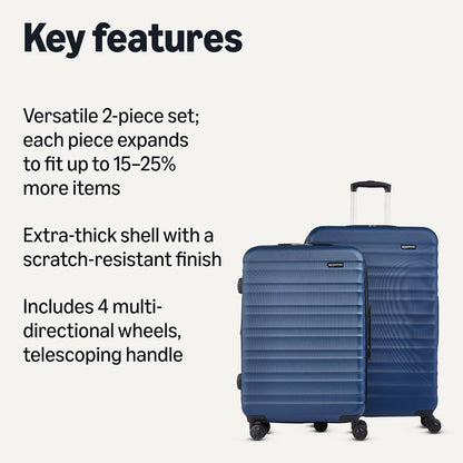 Amazon Basics 2-Piece Set (21", 30"), Hardshell Suitcases With Wheels, Expandable For Up to 25% More Space, With Scratch-Resistant Surface, Four Multi-directional Wheels, Navy Blue