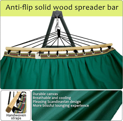 Tranquillo Sturdy Steel Hammock Stand with Premium Cotton Canvas, 600 lbs Capacity Folding, Portable Hammock Stand 30-Second Fold Unfold Spacious Design, (Canvas - Emerald Green)