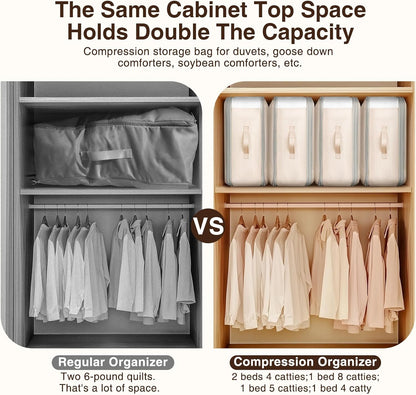 6 Pack Compression Storage Bags - 110L Large Capacity Comforter Storage Bag, 3-Layer Washable Ultra Space Saving Self Compression Organizer Space Bags for Blankets, Sweaters, Sheets, Beige