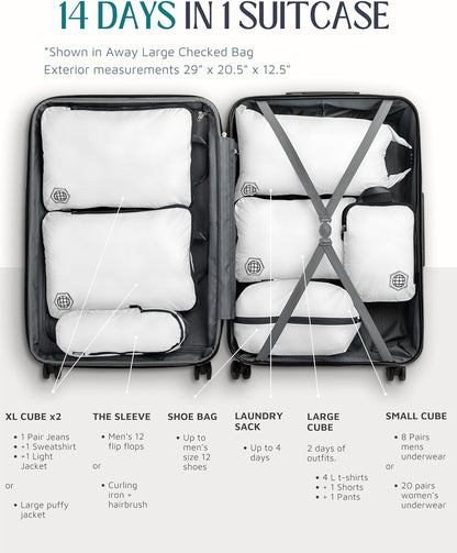 Large Compression Packing Cubes for Travel-Packing Cube Luggage Organizers 7 Piece Set for Checked Luggage-Ultralight, Expandable/Compression Bags by TRIPPED Travel Gear (White/Grey)
