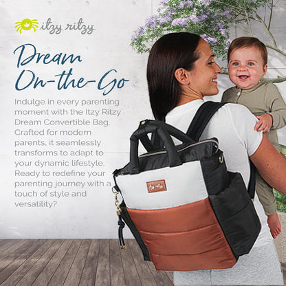 Itzy Ritzy Dream Convertible Diaper Bag Tote Backpack - Baby Diaper Bag with 14 Pockets, Changing Pad & More (Coffee & Cream)