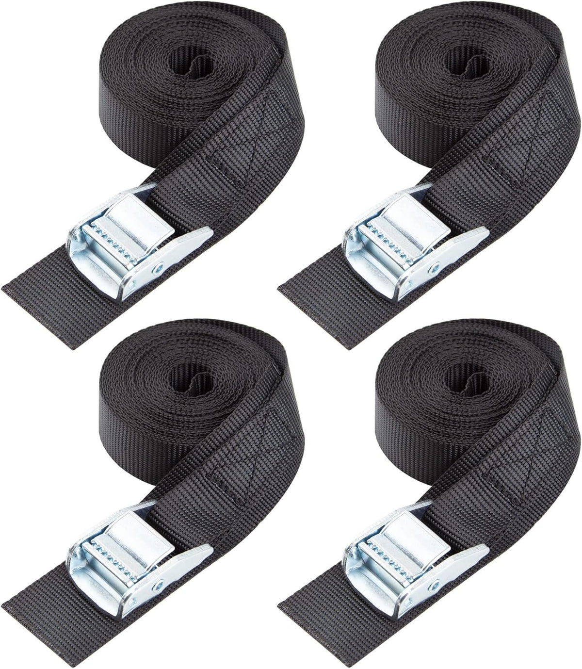 Cartman 1" x 15'Lashing Straps with Adjustable Cam Buckle Cargo Tie Down with Protective Pad, 4 Pack, Black