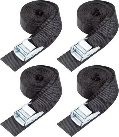 Cartman 1" x 15'Lashing Straps with Adjustable Cam Buckle Cargo Tie Down with Protective Pad, 4 Pack, Black
