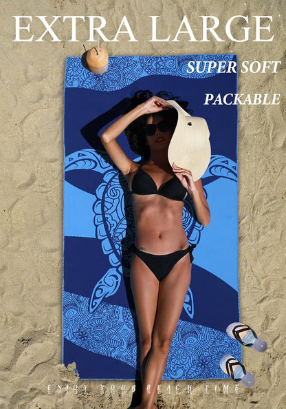 2 Pack Microfiber Lightweight Thin Beach Towel Sand Free Quick Dry Super Absorbent Large Towels for Swimming Pool Yoga Gym Travel Vacation Beach Accessories Essentials for Adults