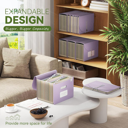 Accordion File Organizer, 13 Pockets Wheat Straw Expanding File Folder, Portable Monthly Paper Bill Tax Receipt Organizer, Letter A4 Size Document Holder with Colorful Tab-Lavender Purple