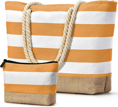 Becokan Beach Bag Initial Beach Tote with Makeup Bag for Travel Work Storage Personalized Birthday Gifts for Women Her