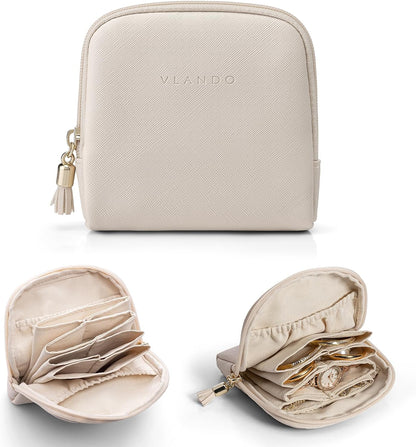 Vlando Mini Jewelry Travel Case,Jewelry Pouch Bags with Zipper,Velvet Jewelry Organizer Storage Bag for Bracelet Rings Earring Travel Essentials Gifts for Women Girl-Beige