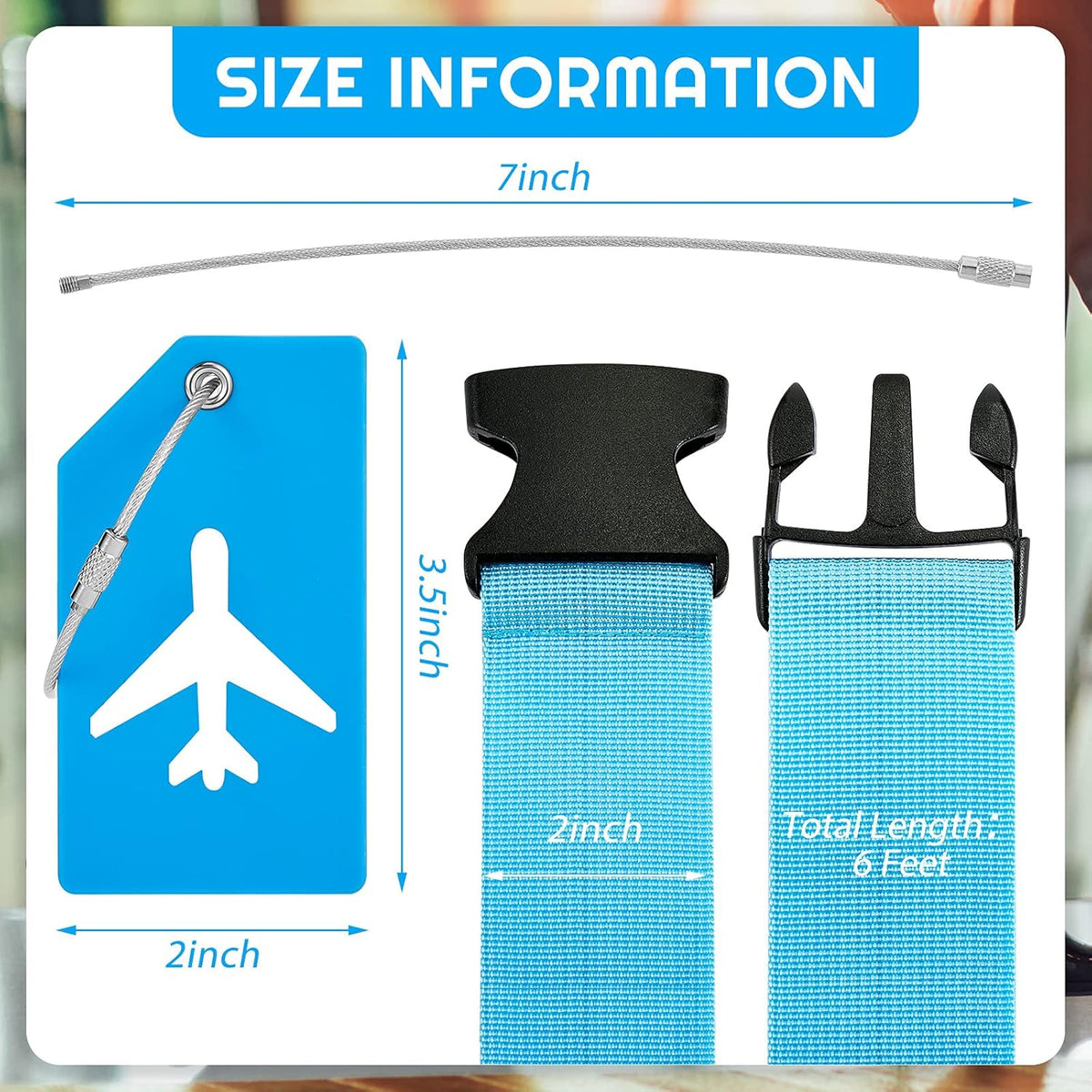 Weewooday 8 Pcs Luggage Straps Suitcase Tags Set for TSA Approved, 4 Travel Adjustable Suitcase Belt, 4 Silicone Luggage Tags with Name ID Card Travel Accessories(Blue,Airplane)