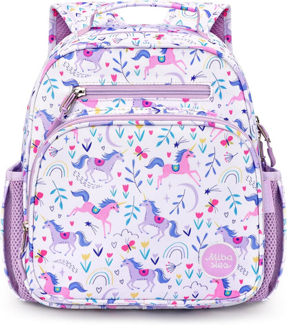 mibasies Toddler Backpack for Girls 2-4: Cute Kids Backpacks for Girls - Preschool Kindergarten Backpack - Unicorn Garden Purple