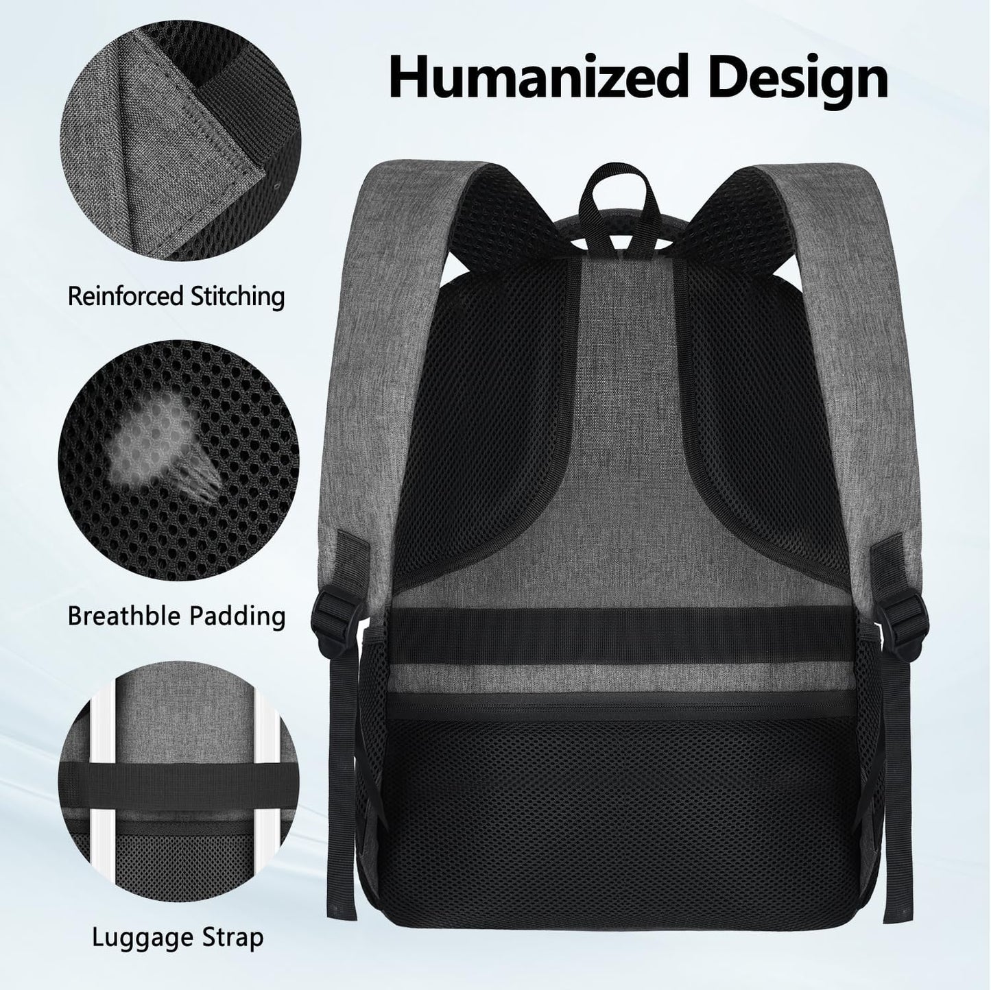 Travel Laptop Backpack, Business Carry on Backpack Flight Approved Backpack, Large Travel Work Backpacks for Men Women with USB Charger Port, Rucksack Bag, Mochila de viaje, Grey