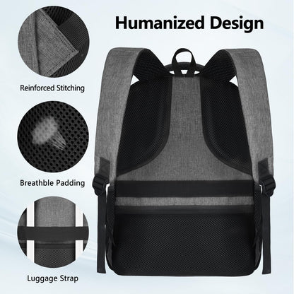 Travel Laptop Backpack, Business Carry on Backpack Flight Approved Backpack, Large Travel Work Backpacks for Men Women with USB Charger Port, Rucksack Bag, Mochila de viaje, Grey