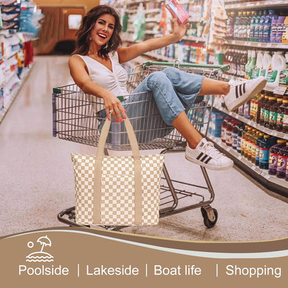 LEDAOU Beach Bags for Women, Beach Bags Waterproof Sandproof, Packable Beach Tote Bag with Zipper Travel Sports