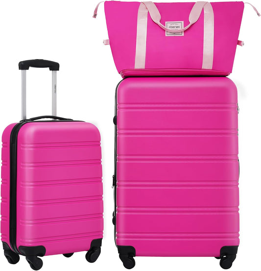 Merax Luggage sets of 3 Piece 20 28 IN Carry on Luggage Hard Case Pink Luggage Expandable Checked Luggage Suitcase Set with Wheels