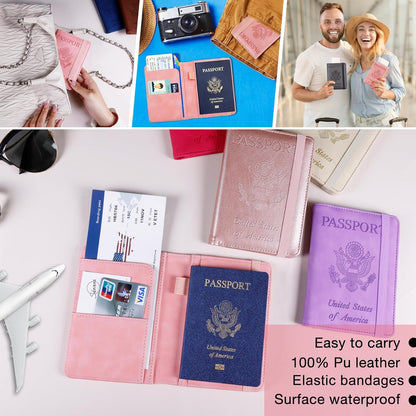 Melsbrinna Premium Leather Passport Holder Covers Case, Waterproof Rfid Blocking Travel Wallet Passport Holder with Pen Holder, Cute Passport Book for Women/Men